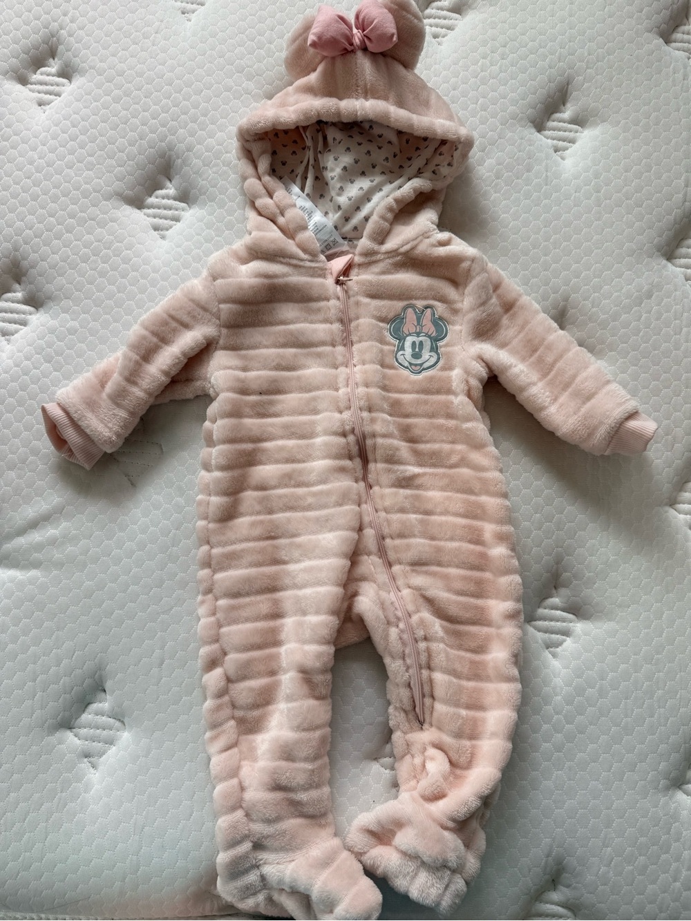 Disney Light Pink Plush Hooded Footie with Minnie Patch